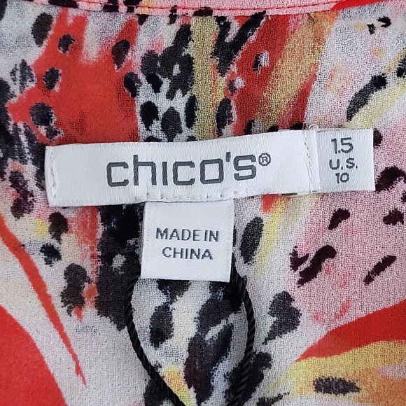 Chicos Pleated Sleeve Blouse Dreamy Lily Floral Watermelon Punch Red Pink 1.5 - Picture 5 of 15